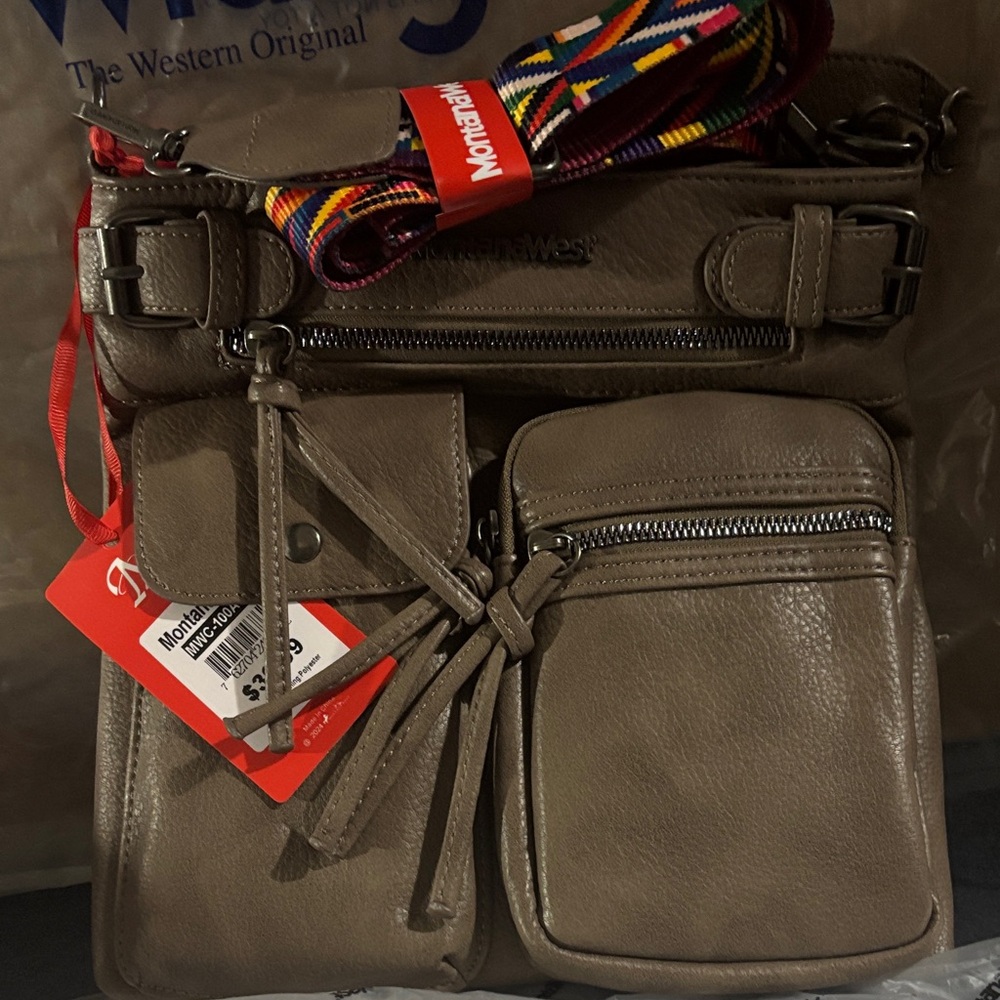 Montana West Taupe Messenger Bag with Colorful Adjustable Strap